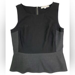 LOFT Black and Heathered Grey Crewneck Sleeveless Peplum Blouse